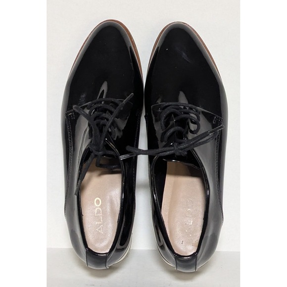 Aldo Women's Ereillan Oxfords Black Size 6.5M Faux Patent Leather Lace Ups - Picture 3 of 10